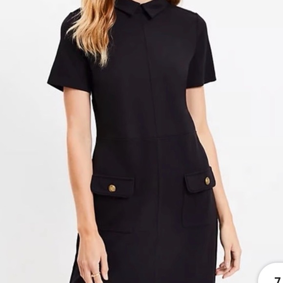 LOFT Dresses & Skirts - LOFT Black Short-Sleeve Mini Dress with Front Flap Pockets